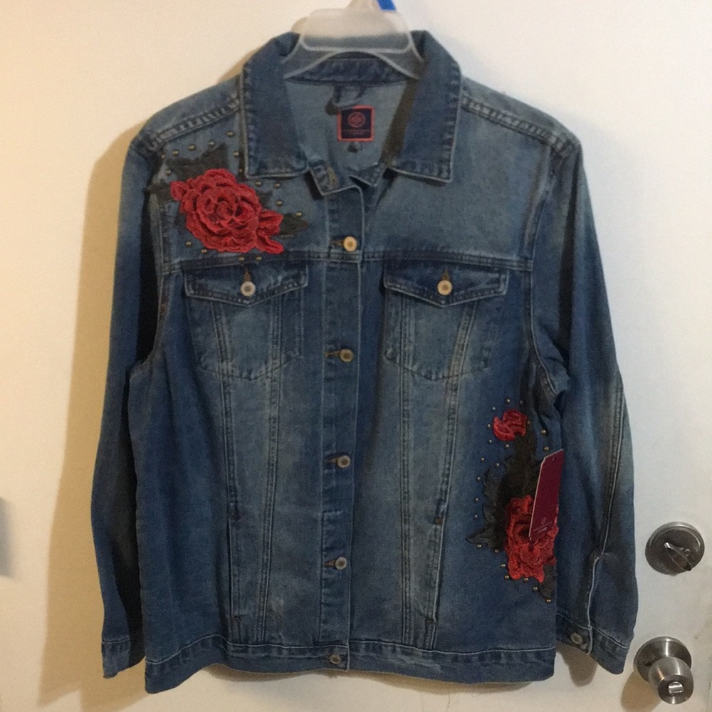 Boom Boom Jeans Rose Embroidered Denim Jacket